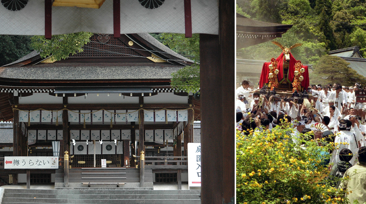 松尾大社　舞殿、神、