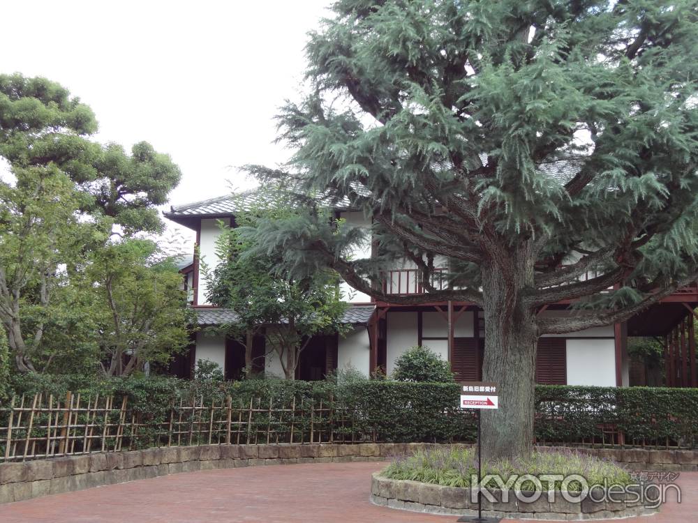 木に隠れる新島旧邸 