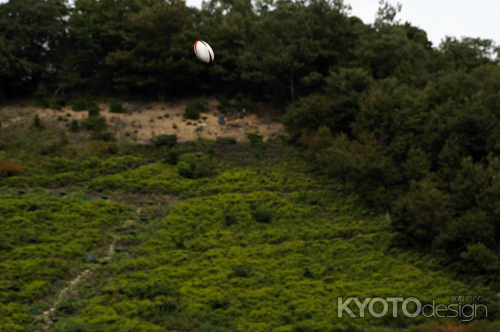 ラグビーボール　妙に舞う