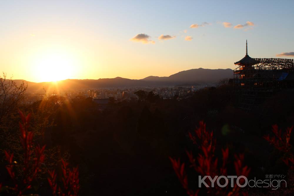 清水寺と夕日