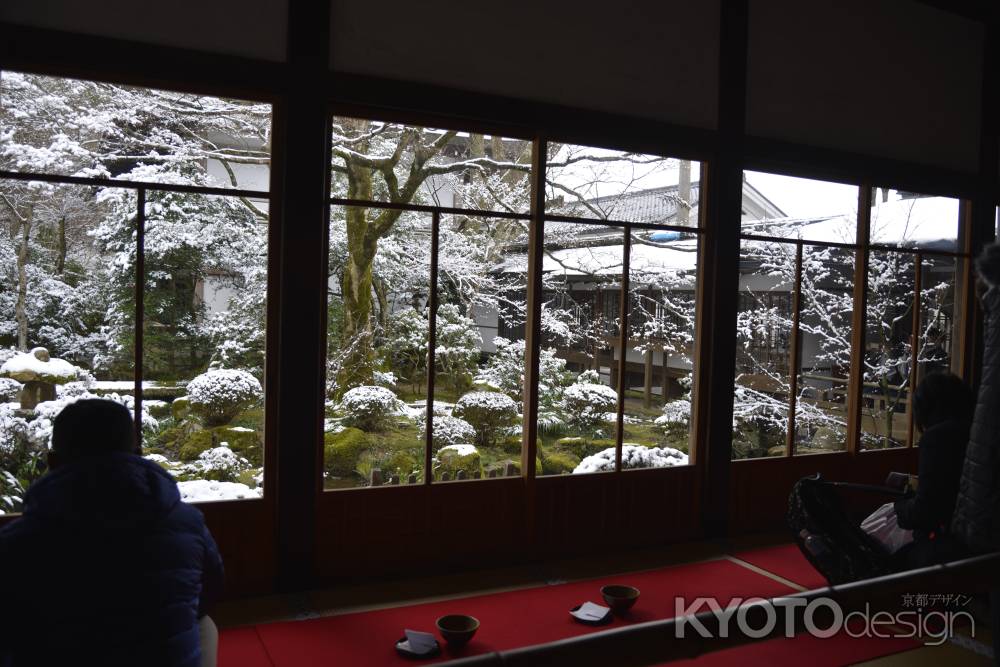 雪の聚碧園と緋毛氈