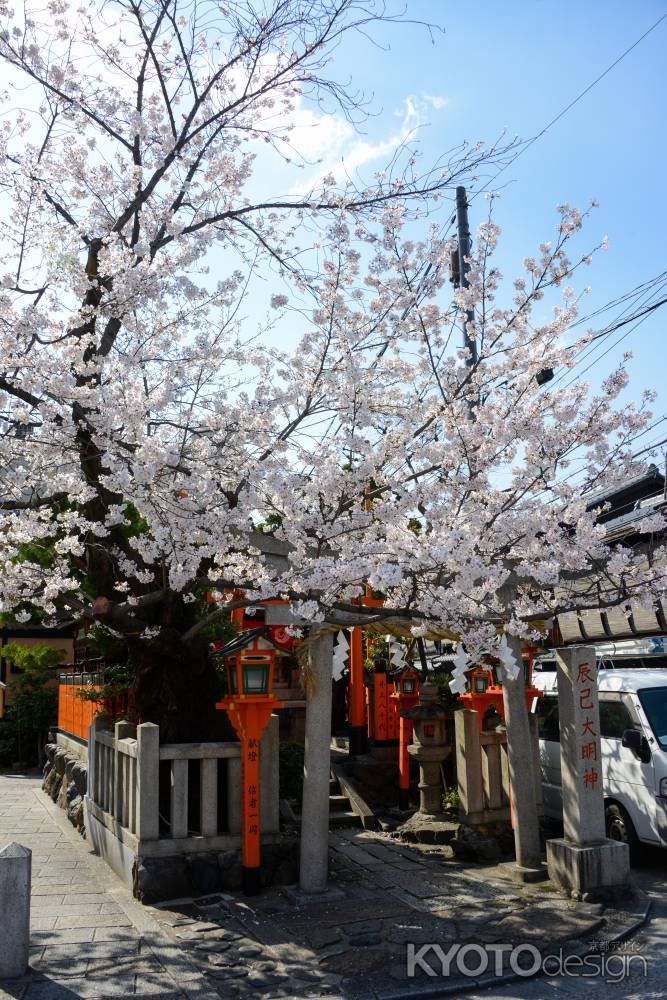 空とサクラと神社