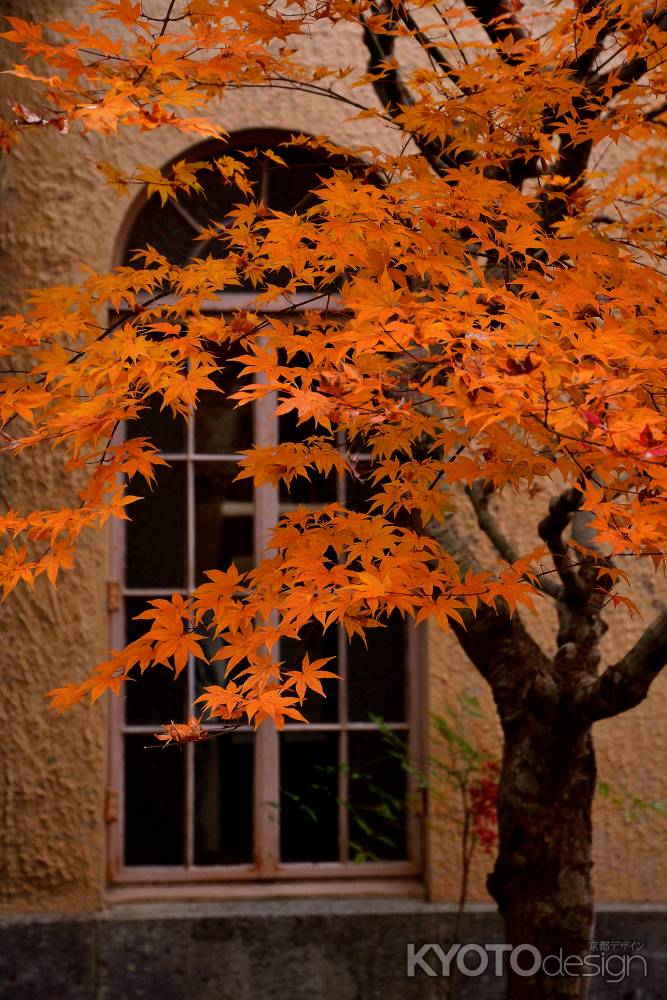 洋窓、楓飾り