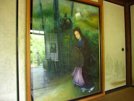 滝口を訪ねる横笛の絵