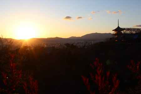 清水寺と夕日