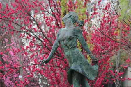 京都府立植物園春の花とブロンズ像