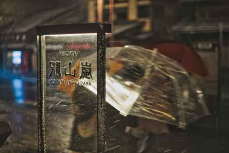 嵐山に降る夜の雪