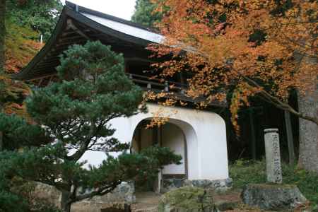 古知谷阿弥陀寺三門と紅葉